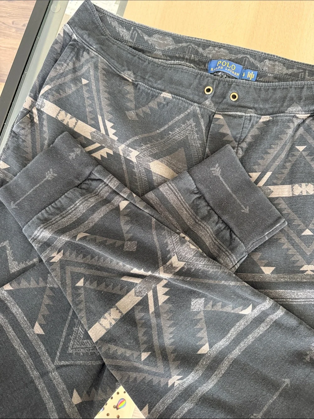 Polo by Ralph Lauren Black Gray Tribal Print Joggers